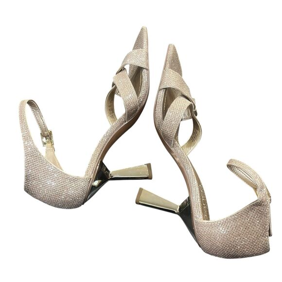 Franco Sarto Rania 2 Glitter Gold Ankle Strap Square Toe Heeled Sandals - Picture 7 of 10